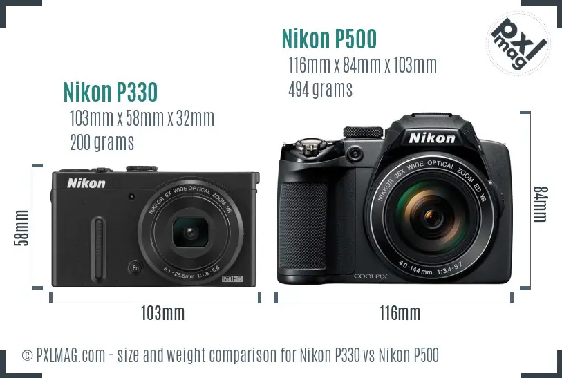 Nikon P330 vs Nikon P500 size comparison