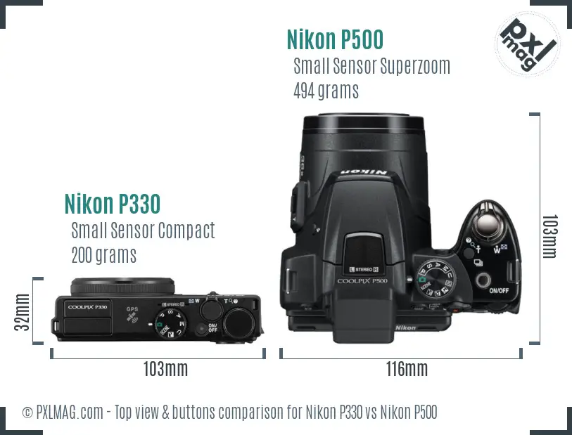 Nikon P330 vs Nikon P500 top view buttons comparison