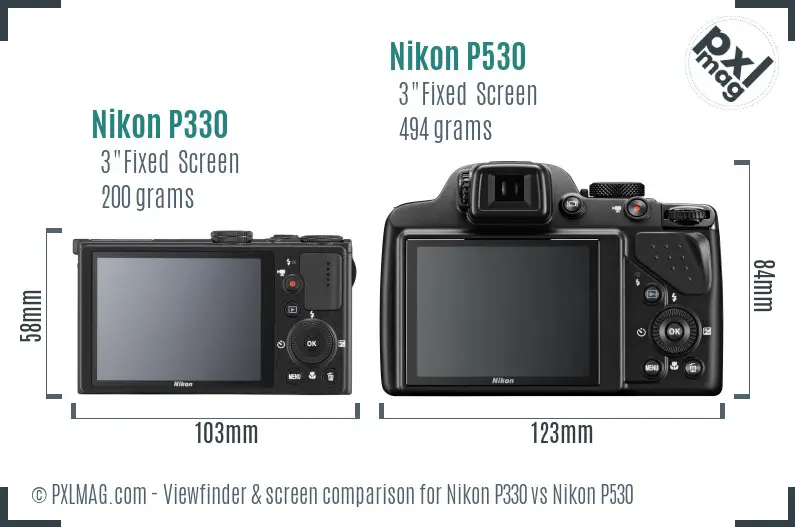 Nikon P330 vs Nikon P530 Screen and Viewfinder comparison