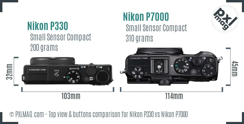 Nikon P330 vs Nikon P7000 top view buttons comparison