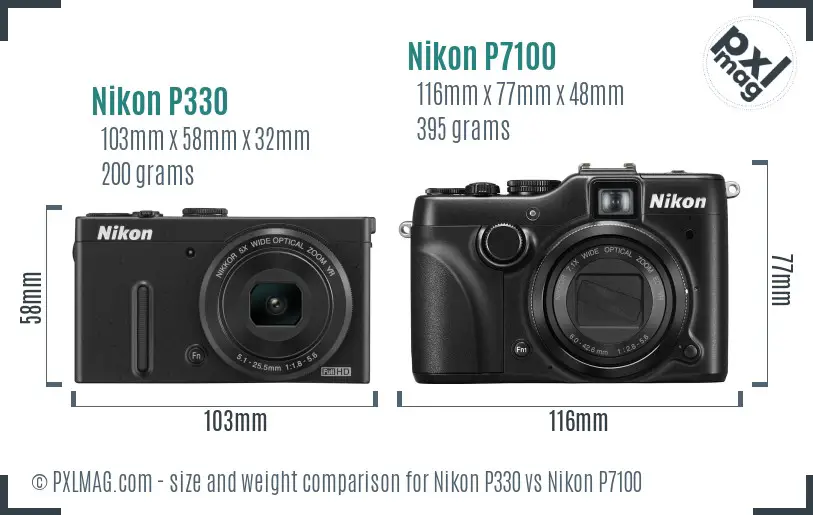 Nikon P330 vs Nikon P7100 size comparison
