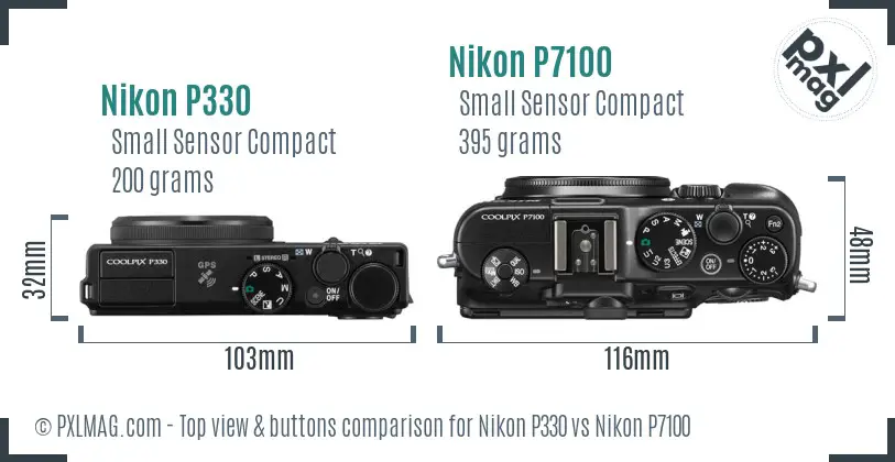 Nikon P330 vs Nikon P7100 top view buttons comparison