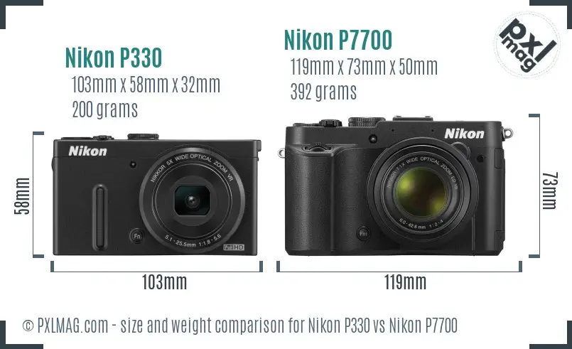Nikon P330 vs Nikon P7700 size comparison