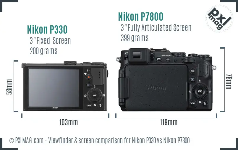 Nikon P330 vs Nikon P7800 Screen and Viewfinder comparison