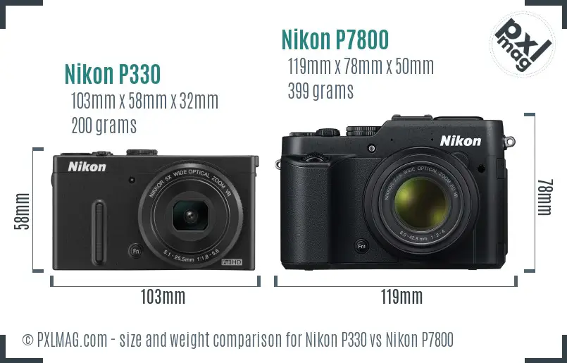 Nikon P330 vs Nikon P7800 size comparison