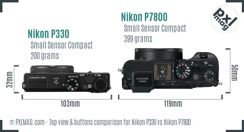 Nikon P330 vs Nikon P7800 top view buttons comparison