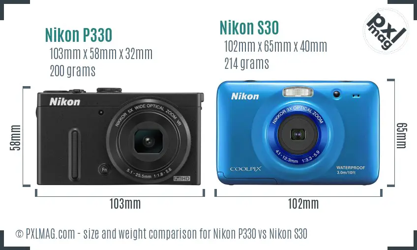 Nikon P330 vs Nikon S30 size comparison