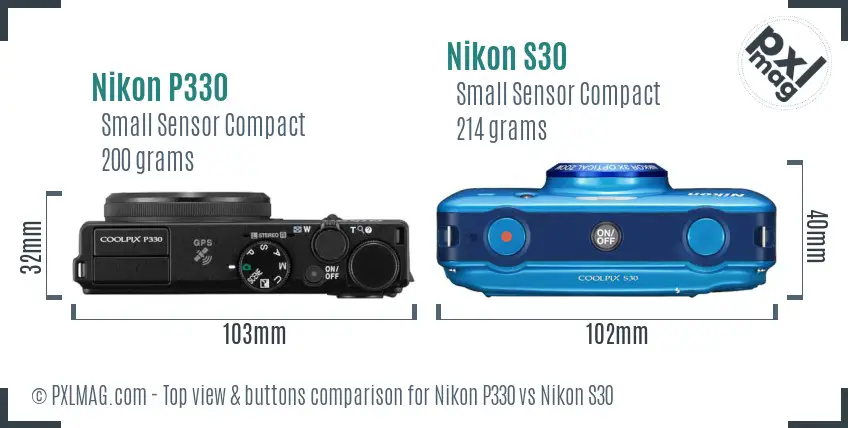 Nikon P330 vs Nikon S30 top view buttons comparison