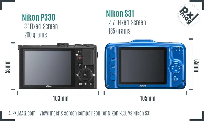 Nikon P330 vs Nikon S31 Screen and Viewfinder comparison