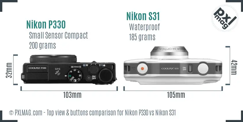 Nikon P330 vs Nikon S31 top view buttons comparison