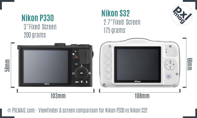 Nikon P330 vs Nikon S32 Screen and Viewfinder comparison