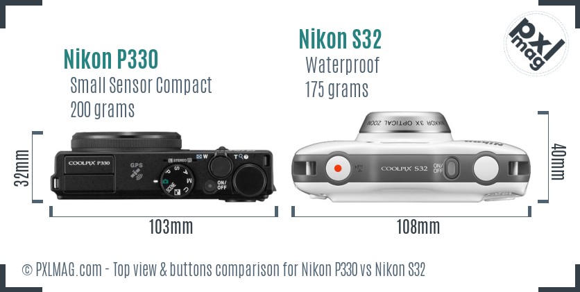 Nikon P330 vs Nikon S32 top view buttons comparison