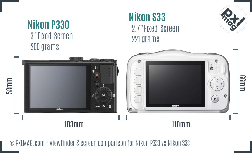 Nikon P330 vs Nikon S33 Screen and Viewfinder comparison