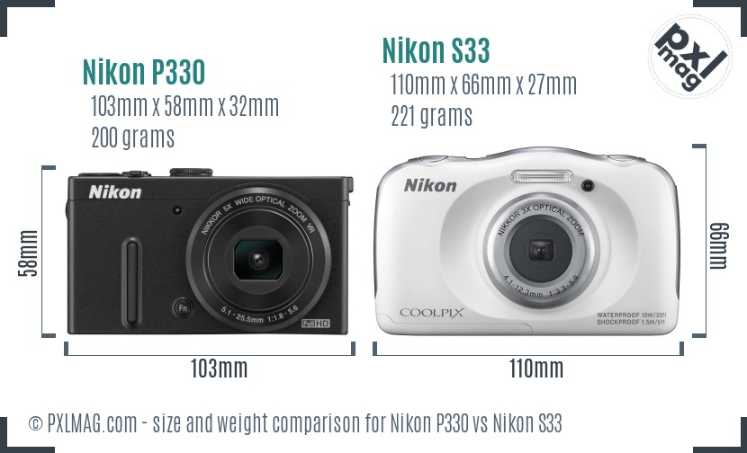 Nikon P330 vs Nikon S33 size comparison
