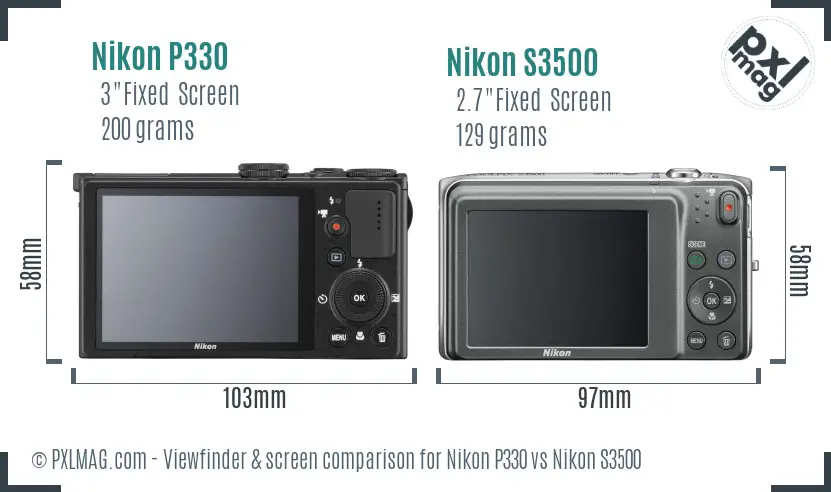 Nikon P330 vs Nikon S3500 Screen and Viewfinder comparison