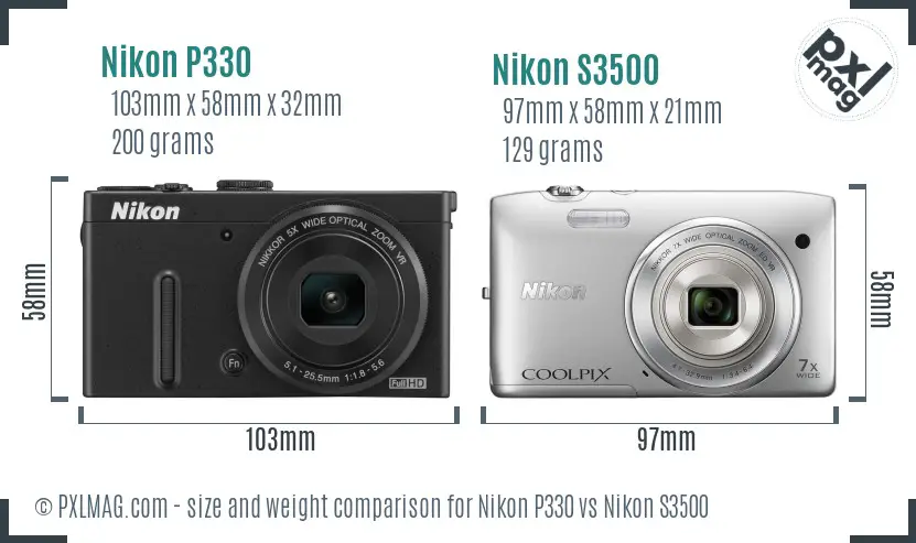 Nikon P330 vs Nikon S3500 size comparison