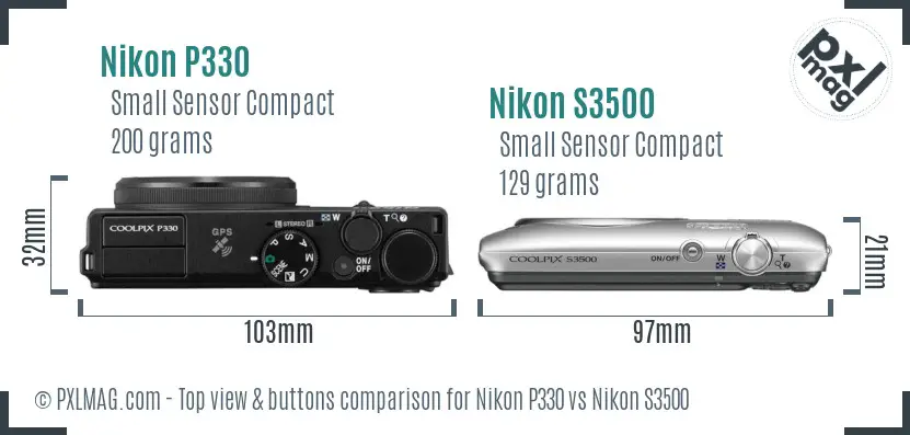 Nikon P330 vs Nikon S3500 top view buttons comparison