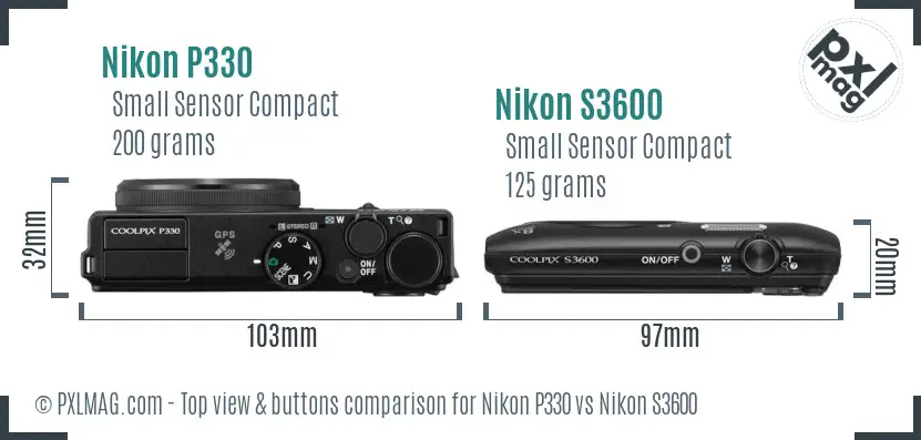 Nikon P330 vs Nikon S3600 top view buttons comparison