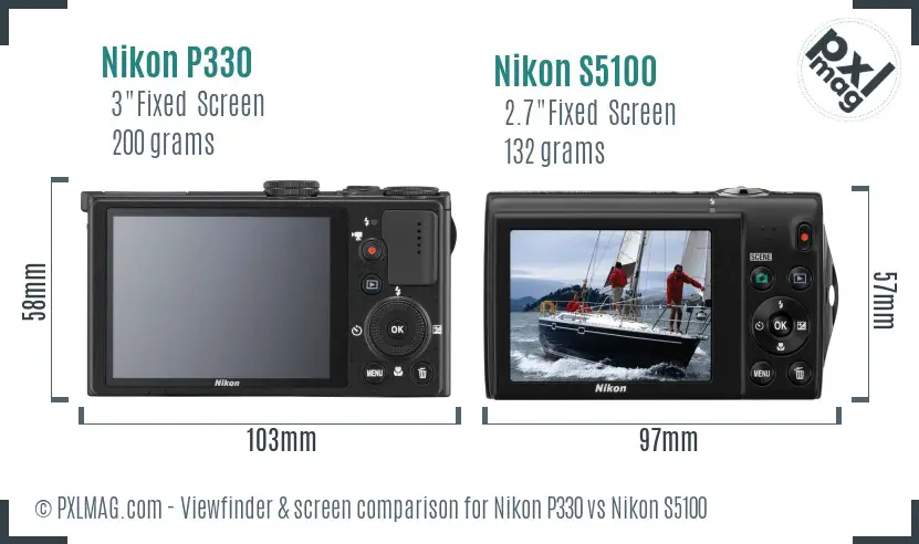 Nikon P330 vs Nikon S5100 Screen and Viewfinder comparison