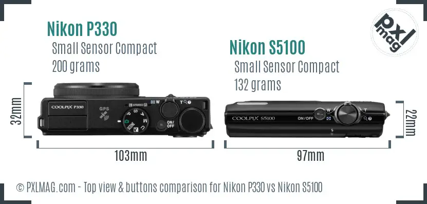 Nikon P330 vs Nikon S5100 top view buttons comparison