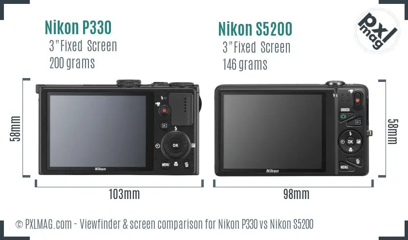 Nikon P330 vs Nikon S5200 Screen and Viewfinder comparison