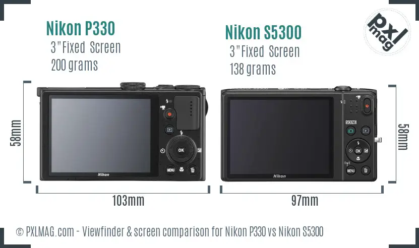Nikon P330 vs Nikon S5300 Screen and Viewfinder comparison