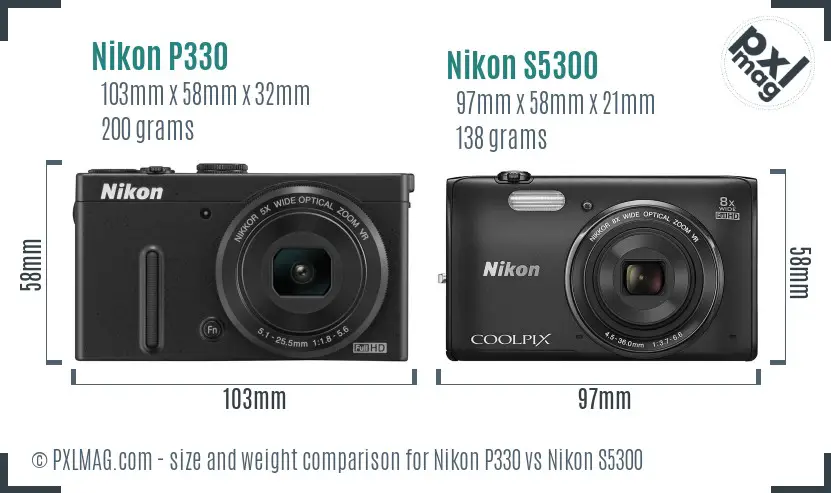 Nikon P330 vs Nikon S5300 size comparison