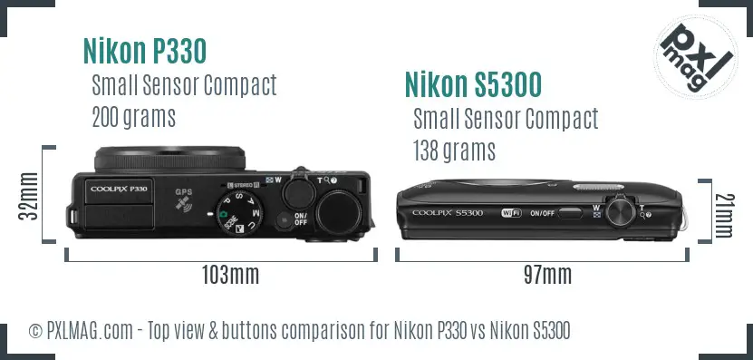 Nikon P330 vs Nikon S5300 top view buttons comparison