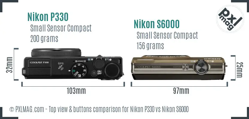 Nikon P330 vs Nikon S6000 top view buttons comparison Nikon P330 vs Nikon S6000 top view buttons comparison