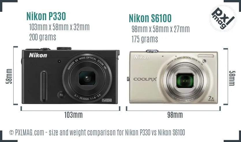 Nikon P330 vs Nikon S6100 size comparison