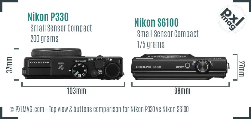 Nikon P330 vs Nikon S6100 top view buttons comparison