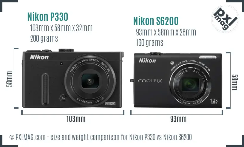 Nikon P330 vs Nikon S6200 size comparison
