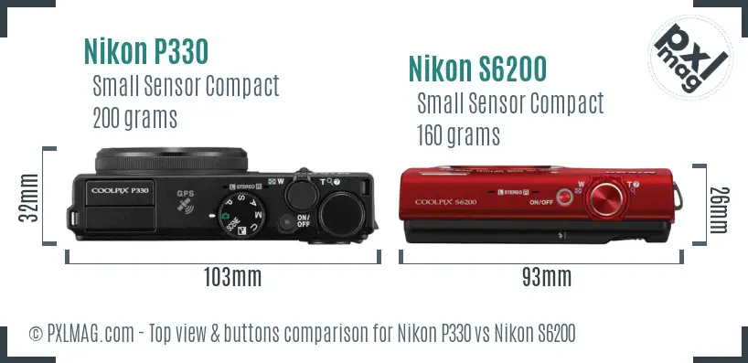 Nikon P330 vs Nikon S6200 top view buttons comparison