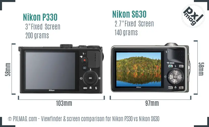 Nikon P330 vs Nikon S630 Screen and Viewfinder comparison