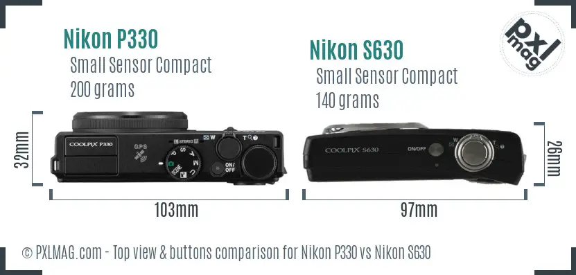 Nikon P330 vs Nikon S630 top view buttons comparison