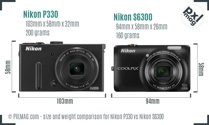 Nikon P330 vs Nikon S6300 size comparison