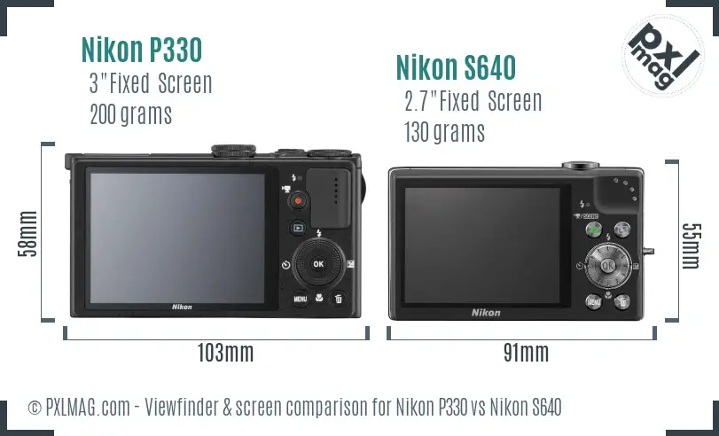 Nikon P330 vs Nikon S640 Screen and Viewfinder comparison