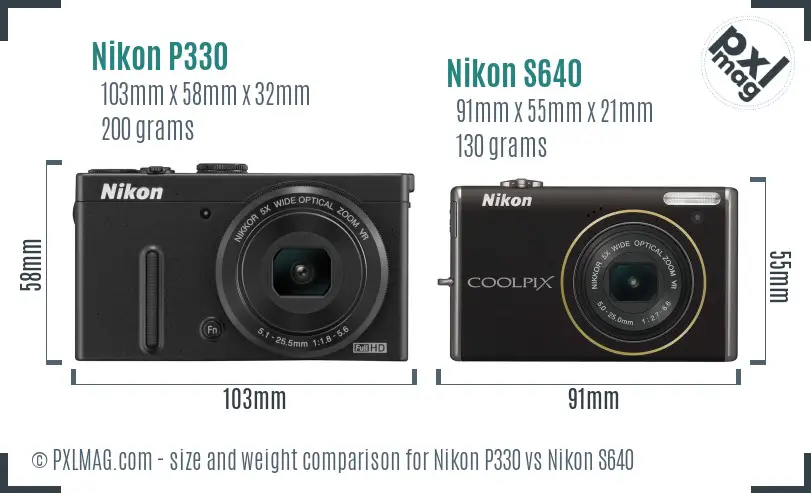 Nikon P330 vs Nikon S640 size comparison