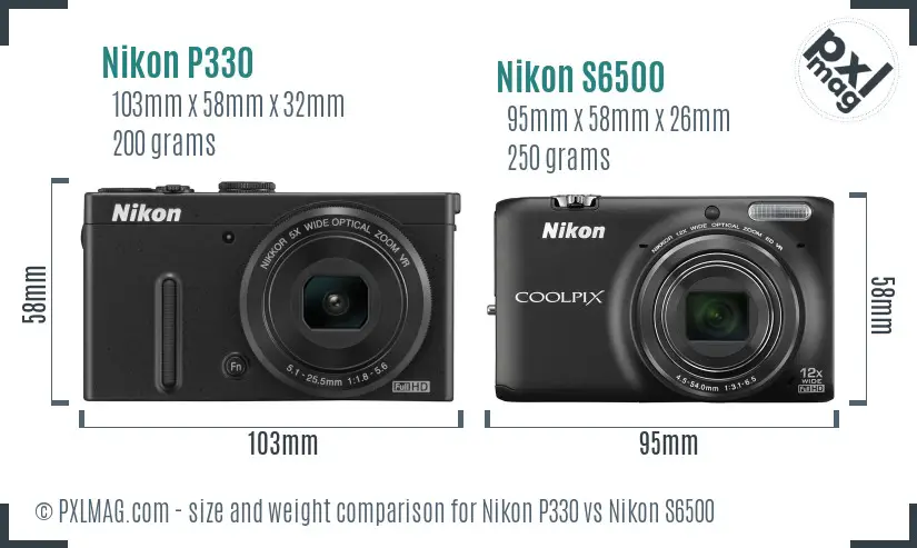 Nikon P330 vs Nikon S6500 size comparison