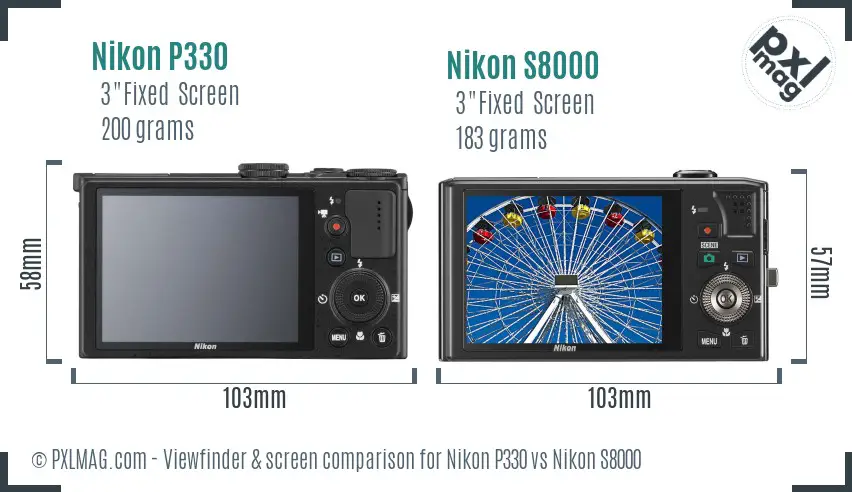Nikon P330 vs Nikon S8000 Screen and Viewfinder comparison