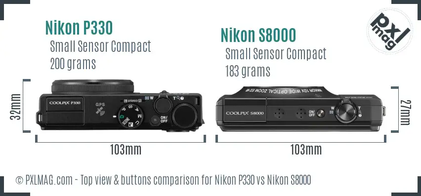 Nikon P330 vs Nikon S8000 top view buttons comparison