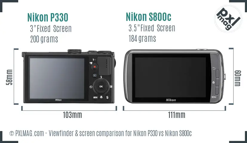 Nikon P330 vs Nikon S800c Screen and Viewfinder comparison
