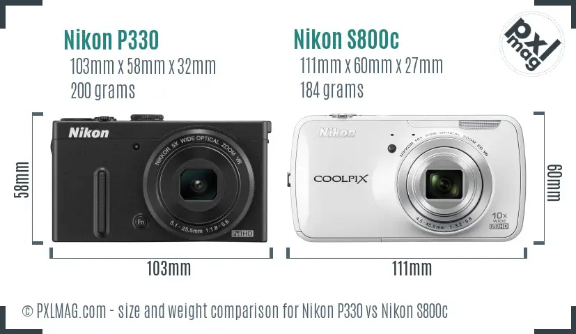 Nikon P330 vs Nikon S800c size comparison