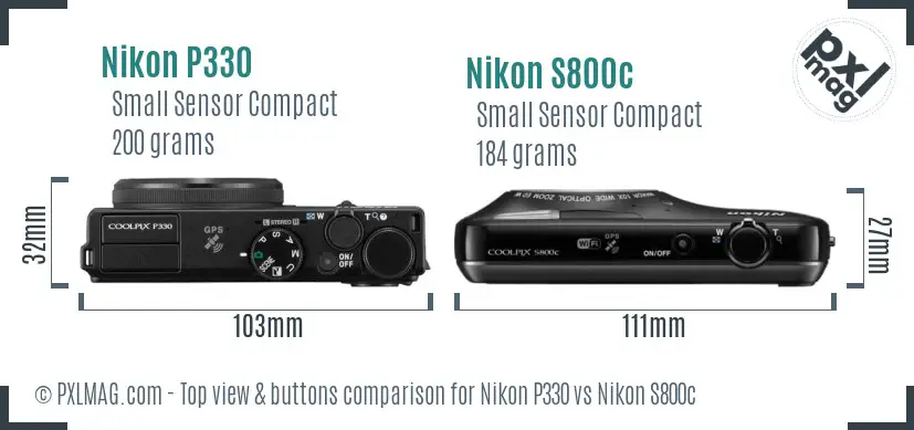 Nikon P330 vs Nikon S800c top view buttons comparison