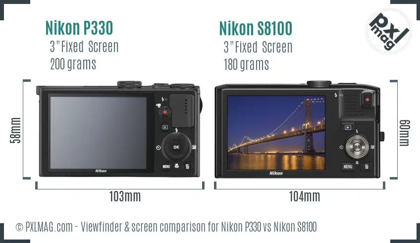 Nikon P330 vs Nikon S8100 Screen and Viewfinder comparison