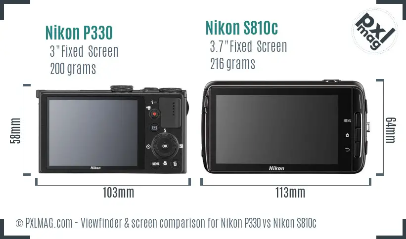 Nikon P330 vs Nikon S810c Screen and Viewfinder comparison