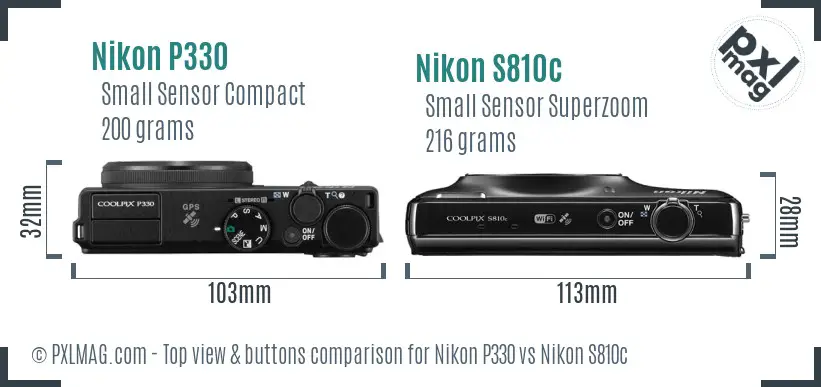 Nikon P330 vs Nikon S810c top view buttons comparison