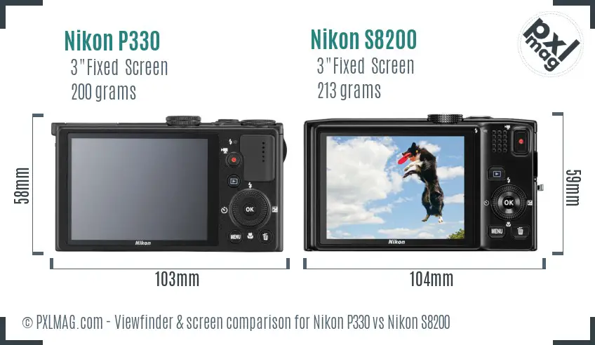 Nikon P330 vs Nikon S8200 Screen and Viewfinder comparison