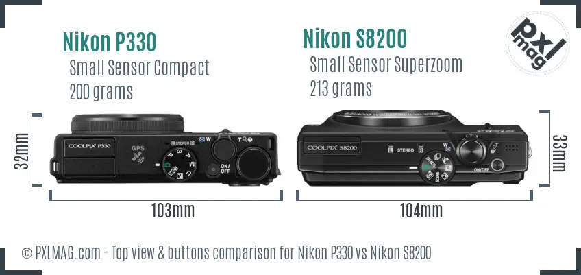 Nikon P330 vs Nikon S8200 top view buttons comparison