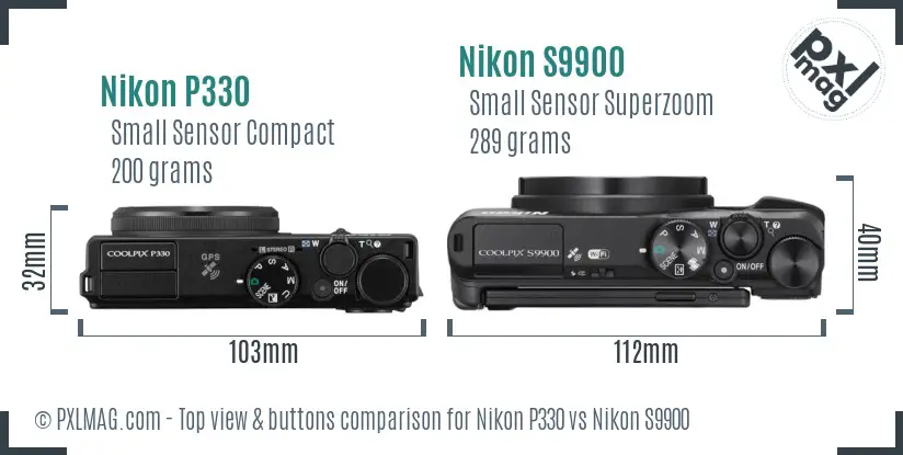 Nikon P330 vs Nikon S9900 top view buttons comparison